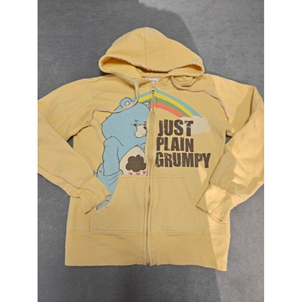 Care Bears Grumpy Bear Kids Small Yellow Zip Hoodie Rainbow Graphic